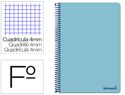 Cuaderno espiral Liderpapel Smart Folio tapa blanda 80h 60g c/4mm. Color celeste